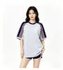 Camiseta de Algodón Puro Estilo Americano con Tres Rayas para Hombre y Mujer, Nueva de Verano, Peso Pesado, Corte Limpio, Juvenil, Holgada, Cuello Redondo, Manga Corta