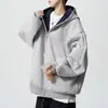 Coleção Primavera/Outono 2026: Moletom Cardigan com Capuz Masculino com Zíperes Duplos, Estilo Retro Americano, Silhueta Simples, Peça de Roupa Casual de Caimento Solto
