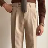 Pantalones de Traje para Hombre Estilo Retro Británico de Negocios Nápoles Caída Rectos Ajustados Versátiles Casuales