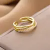 Anillo abierto de lujo con perla y circonita, personalizado, de alta gama, estilo coreano, con diseño de nicho transfronterizo, para mujer.