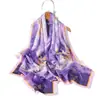 Estampa de Fênix Voando Flor Cortada Primavera e Verão Lenço de Seda Grande Longo Xale de Viagem de Alta Qualidade Proteção Solar Lenço Feminino Lenço de Cabeça
