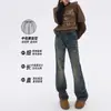 Jeans Acampanados Rectos Estilo Retro Americano para Mujer 2025 Nuevos de Calle de Alta Cintura Media Sueltos de Pierna Ancha Pantalones de Campana Hasta el Suelo