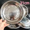 C429 Prato de Jantar de Aço Inoxidável 21cm Loja de Café da Manhã Lanchonete Prato para Picles Prato Anti-Queda Redondo Cantina Casa