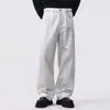 Jeans de pierna ancha, peso pesado, color blanco lavado, de moda en la calle, para hombre, silueta parisina de nicho, pantalones de largo hasta el suelo 100% algodón al por mayor
