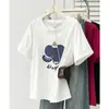 Roupas femininas plus size 2026 verão novo estilo para meninas plus size, T-shirt casual com estampa de elefante que rejuvenesce, gola redonda, manga curta 9948