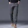 Comercio Exterior Transfronterizo Estilo Coreano Pantalones Casuales de Algodón Puro con Forro de Felpa Pantalones de Moda de Pierna Recta para Hombre Pantalones Gruesos de Negocios Ajustados Otoño e Invierno