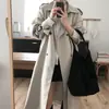 Casaco trench coat outono e inverno estilo coreano, casaco feminino de comprimento médio, casaco casual chic francês retrô acima do joelho 19796