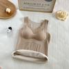 Camisola de terciopelo de otoño e invierno para mujer con costuras de encaje, diseño de escote en V, ropa interior térmica de una pieza con almohadilla para el pecho