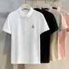 Camiseta de Manga Corta Sencilla y Atractiva Bordada con Oso de Dibujos Animados de Verano para Hombre, Camisa Polo Casual de Negocios con Cuello
