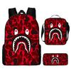 Mochila de estudante de tubarão de correspondência de cores de camuflagem transfronteiriça Impressão digital de grande capacidade Cartoon Anime Mochila Mochila