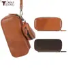 Moderna Nueva Caja de Accesorios para Cigarros de Cuero de Vaca de Primera Capa Vintage Transfronteriza con Correa de Muñeca, Caja de Almacenamiento de Tabaco de Cuero Genuino, Bolsa para Pipa
