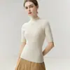 Camiseta básica de punto 100% cachemir, nueva de principios de otoño, venta directa de fábrica para mujer, manga corta, cuello semi-alto, suéter interior para mujer