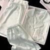 Pijama Jacquard de Seda Helada con Gatito Kitty Nuevo 2025 para Mujer, Conjunto de Tres Piezas de Manga Corta de Verano, Ropa de Hogar Dulce y de Alta Gama