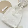 69285 Bolsa Tote de Bordado Vazado Branco Bolsa de Tecido de Ombro Único Bordado 3D Bolsa de Mão Grande Capacidade para Estudante