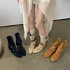 Botas vaqueras de encaje con cuentas estilo étnico, gamuza de vaca, otoño/invierno 2026, tacón medio, punta redonda, botines de cuero genuino para mujer