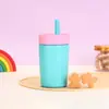 Copo Térmico de Aço Inoxidável 304 Estilo Simples 12oz Pequeno Copo de Café para Estudantes Garrafa de Água com Canudo para Viagem de Carro