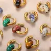 Brincos estilo europeu e americano elegantes retrô rosquinha pedra natural brincos design de nicho brincos de alta qualidade