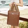 Mochila de Cor Sólida com Textura de Grande Capacidade Tecida à Mão Casual para o Dia a Dia Bolsa de Ombro Elegante e Requintada