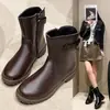 Botas de Invierno/Otoño para Mujer Tallas Grandes, Tacón Grueso, Nuevo Estilo 2026, Botas tipo Martin con Tacón Grueso, Botines, Botas de Cuero Versátiles para Mujer, Modernas y Elegantes