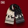 Cachecol Longo de Rena Vermelha de Natal para Mulheres, Outono e Inverno Tricotado Grosso Quente Versátil Dupla Face Estilo de Natal