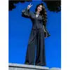 Traje de Punto Gris Oscuro con Mangas de Campana para Mujer 2025 Otoño e Invierno Nuevo Estilo Cuello en V Ceñido a la Cintura Aspecto Adelgazante Conjunto de Dos Piezas