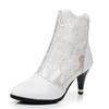 Botas de Malha Respirável Vazadas de Couro Genuíno para Primavera e Verão Femininas Brancas Salto Fino Moda Malha Botas Frescas Tamanho Pequeno 3233