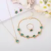 Joyería de Cristal Europea y Americana Transfronteriza Amor Corazón de Melocotón Moda Collar Pendientes Anillo Pulsera Juego de Cuatro Piezas Venta al por Mayor