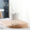 Taza de Bambú con Patrón Vertical de Nuevo Estilo con Tapa, Taza de Vidrio con Pajita de Aspecto Elegante, Taza de Regalo de Celebridad de Internet, Taza de Café para Oficina