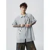 Camisa Masculina de Manga Longa com Listras Verticais e Detalhe de Botões, Coleção Primavera, Tamanho Plus Size, Marca Moderna, Corte Solto, Camisa Casual