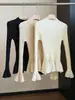 Top de punto francés suave y dulce con manga acampanada para mujer, nuevo estilo de otoño, estilo coreano, dobladillo con volantes, capa base interior