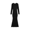 Vestido Bodycon Europeu e Americano Sexy de Manga Longa com Decote Quadrado Justo Estilo Puro Desejo de Garota Quente Cauda de Peixe