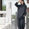 26 Camisa Feminina de Outono Retrô Estilo Chinês com Gola Alta, Comprimento Médio, Botões Diagonais e Fechamento por Botões, Top de Linho, Roupa Inspirada em Zen para Cerimônia do Chá