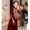 Novo Vestido de Veludo Estilo Chinês para a Noiva 2026 Novo Vestido de Noivado Borgonha de Manga Longa Cheongsam Vestido de Casamento