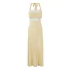Vestido de Verão Amarelo com Renda nas Costas e Decote Halter para Mulheres, Estilo Europeu e Americano 7872