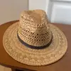 Sombrero de Paja Tejido Hueco Panama Retro Francés Verano Vacaciones Mujer Estilo Old Money Ala Ancha Protector Solar Sombrero Jazz