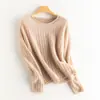 Tricô 100% Caxemira Pura Feminino Gola Redonda Outono e Inverno Tricô Solto Elegante Casual Top de Fio Floral Tricô Tricotado
