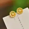 Nuevos Pendientes Chinos de Plata 925 Chapada en Oro con Filamento Hueco con Certificado Incrustados con Jade Hetian Pendientes Pendientes Pendientes de Estilo de Corte Real