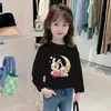 Camiseta de Algodão Puro de Manga Longa para Meninas de Crianças Pequenas e Médias, Estilosa Camiseta Básica de Outono, Top Camiseta Branca Estampada de Gola Redonda para Menininha