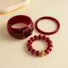 Pulsera Bangle Ovalada Cuadrada de Abalorios Acrílicos Retro Europea y Americana de Tres Piezas Joyería de Mano Exagerada con Personalidad Transfronteriza para Mujeres