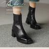 Botines Nuevos para Mujer con Tacón Alto, Casual 2025 Punta Cuadrada, Botas Versátiles de Otoño e Invierno, Tacones Gruesos, Adelgazantes, Estilo Francés Retro Negro