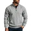 Sudadera europea y americana transfronteriza para hombre de otoño e invierno, informal holgada con cremallera, color liso, cuello alto, forro polar, manga larga