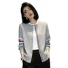 Nuevo cárdigan de punto casual suelto a rayas con cuello redondo estilo coreano para mujer, nuevo abrigo versátil de un solo botón ajustado para otoño e invierno