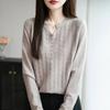Punto de cuello redondo transfronterizo para mujer 2025 Otoño e Invierno Nuevo Punto holgado de manga larga Camiseta de capa interior con cuello en V Invierno