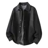 Camisa de mezclilla negra lavada estilo retro americano para hombre, camisa casual de moda de algodón puro de ajuste holgado para otoño, chaqueta para hombre