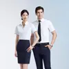 Camisas blancas de algodón de verano para hombre y mujer, camisas de cuello en V profesionales para mujer, uniformes de trabajo para ventas de tiendas 4S, ropa formal