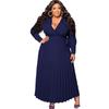 N7908 Vestido de mujer de talla grande con cuello en V, encaje, manga larga, falda plisada, decoración, temperamento corporal, comercio exterior europeo y americano de Amazon