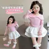 Conjunto de Chal con Lazo Estilo Coreano para Niñas Estilo Primavera/Otoño 2026 Nuevo Conjunto de Dos Piezas de Moda Infantil Elegante para Niñas Pequeñas