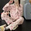 Pijama de niña de dibujos animados de alta apariencia en color rosa, conjunto de dos piezas de manga larga y pantalón largo para primavera y otoño, ropa para el hogar de dormitorio estudiantil