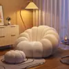 Puff estilo creme, ideal para deitar e dormir, em formato de abóbora, pequeno sofá individual em tecido de veludo cor cordeiro, tudo em um.