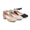 Sapatos de Primavera e Outono de Solado Único 26 Tira de Viagem Sapatos Infantis Sapatos de Criança Bico Baixo Laço Sapatos Britânicos Lantejoulas 45 Novo Preto Dourado
